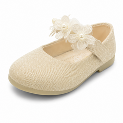 Baby Girl Golden Party Pumps with Flowers