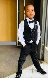 5PC Formal Suit- Black Waistcoat Suit Set