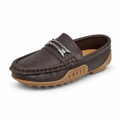 Boys Metal Decor Brown Loafers