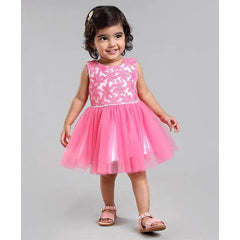 Floral Frock Girls Party Wear-Pink