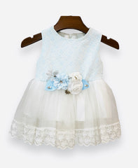 Blue Shimmer Floral Partywear Frock