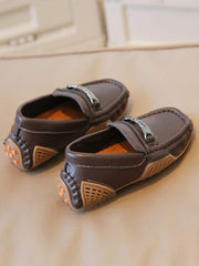 Boys Metal Decor Brown Loafers