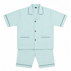 Green Stripes Half Sleeves Cotton Night Suit