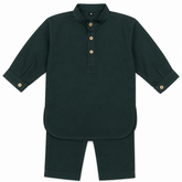 Baby Boy Dark Green Wash-N-Wear Kurta Trouser Set