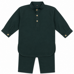 Baby Boy Dark Green Wash-N-Wear Kurta Trouser Set