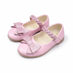 Baby Girl Pink Shimmer Pumps with Bow