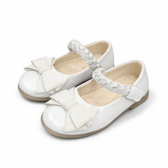 Baby Girl White Shimmer Pumps with Bow