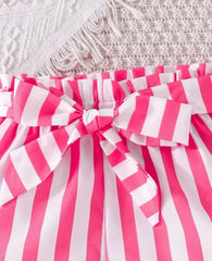 2Pc Pink Tank Top with Stripes Short