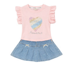 Baby Girl 2PC Cotton T-Shirt & Denim Skirt Set