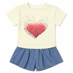 Baby Girl 2PC Cotton T-Shirt & Denim Shorts Set