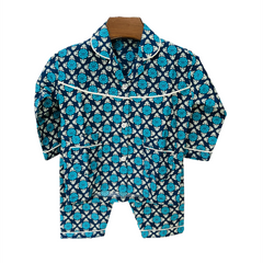 Teal Blue Cotton Night Suit