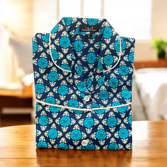 Teal Blue Cotton Night Suit