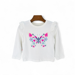 Baby Girl Full Sleeves White Butterfly T-Shirt