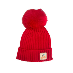 Pom Pom Red Woolen Cap
