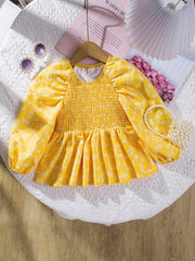 2PC Off-Shoulder Puff Sleeve Ditsy Floral Blouse Suit