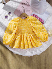 2PC Off-Shoulder Puff Sleeve Ditsy Floral Blouse Suit