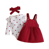 3PC Baby Girl Red Heart Body Suit Set