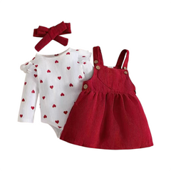 3PC Baby Girl Red Heart Body Suit Set