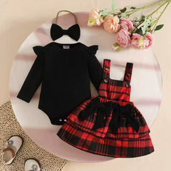 3Pc Red Checkered Bodysuit Set