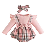 3PC Pink Checkered Body Suit Set