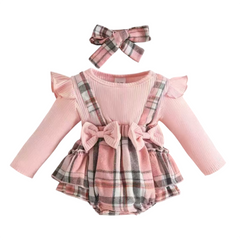 3PC Pink Checkered Body Suit Set
