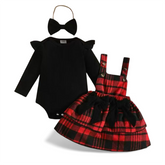 3Pc Red Checkered Bodysuit Set