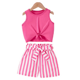 2Pc Pink Tank Top with Stripes Short