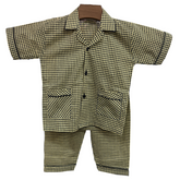 Yellow Checkered Cotton Night Suit