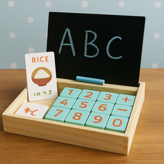 Wooden Alphabets Blocks & 2 In 1 Writing Board With Flash Cards