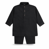 Baby Boy Black Checkered Wash-N-Wear Kurta Trouser Set