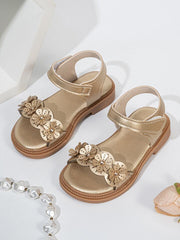 Baby Girl Party Wear Golden Floral Sandals