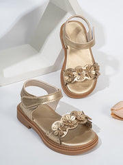 Baby Girl Party Wear Golden Floral Sandals