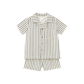 Baby Boy 3-Piece Cream Striped Shorts Suit with Dino Print T-Shirt