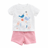 Baby Girl 3-Piece Set with Ocean Print Top, Dolphin T-shirt & Pink Shorts