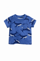 Baby Girl 3-Piece Set with Ocean Print Top, Dolphin T-shirt & Pink Shorts