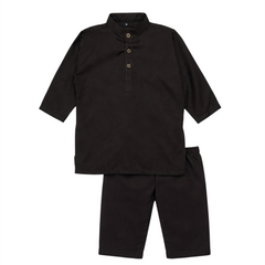 Baby Boy Chocolate Brown Checkered Wash-N-Wear Kurta Trouser Set