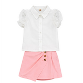 Baby Girl White Formal Shirt & Pink Shorts 2PCS Outfit