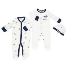 3PC White Little Captain Romper Set