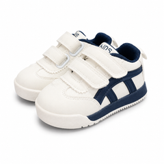Baby Boy White Casual Joggers with Blue Detail