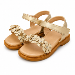 Baby Girl Party Wear Golden Floral Sandals