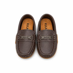 Boys Metal Decor Brown Loafers