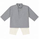 Baby Boy Dusty Blue Cotton Kurta Trouser Set
