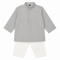 Baby Boy Light Grey Cotton Kurta Trouser Set
