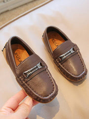Boys Metal Decor Brown Loafers