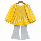 2PC Off-Shoulder Puff Sleeve Ditsy Floral Blouse Suit