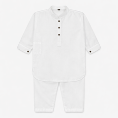 Boys White Kurta Trouser Set – Self Lining Wash & Wear Fabric