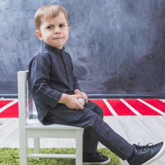 Baby Boy Grey Wash-N-Wear Kurta Trouser Set