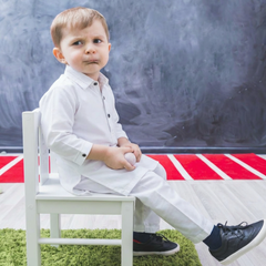 Baby Boy White Wash-N-Wear Kurta Trouser Set