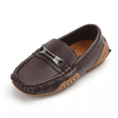 Boys Metal Decor Brown Loafers