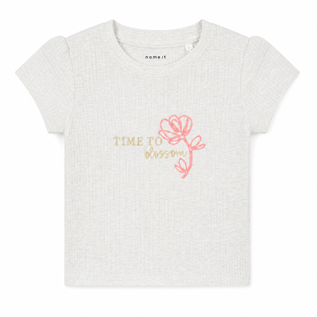 Baby Girl Ribbed T-Shirt – “Time to Blossom” Floral Print Top